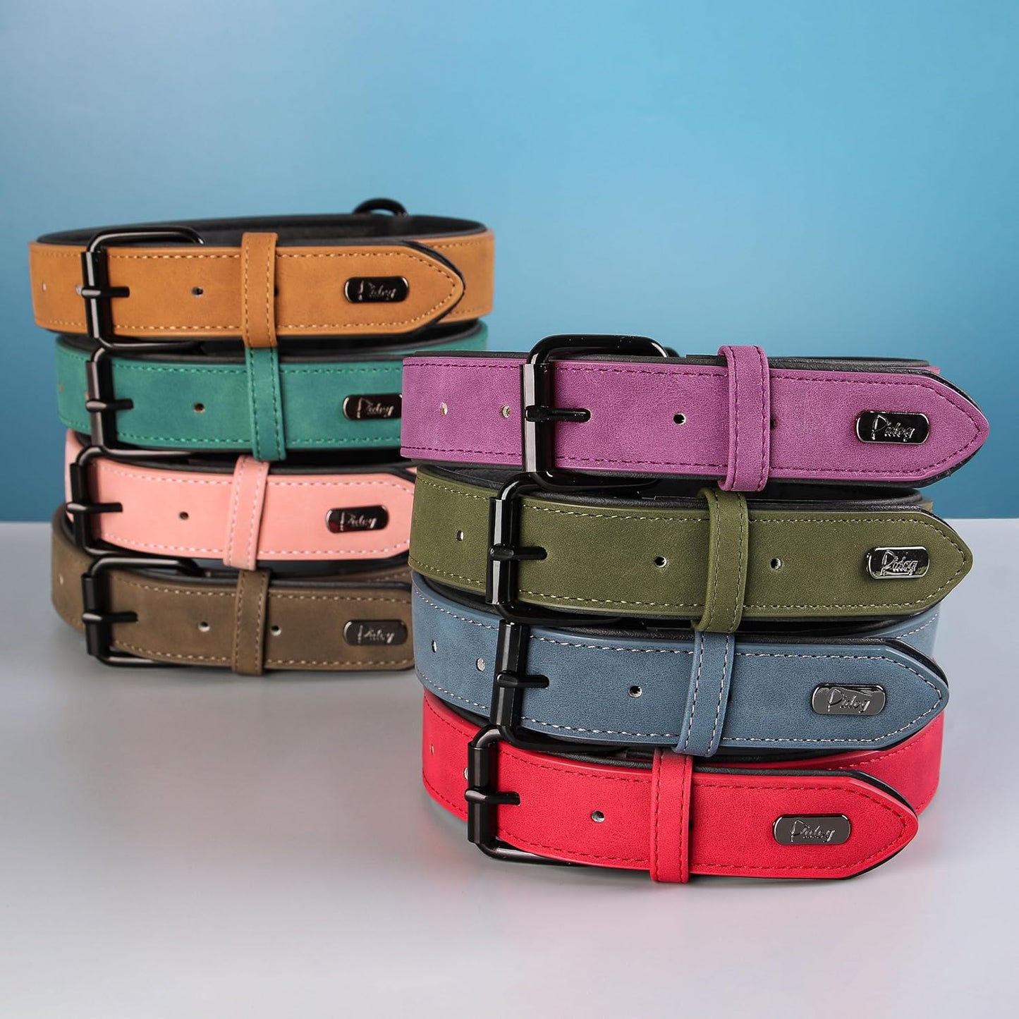 Didog Soft Padded PU Leather Dog Collar, Breathable and Adjustable Dog Collars for Medium Dogs, Comfortable for Daily Walk, Green, L Fit Neck 13-17"(22-44 lbs)