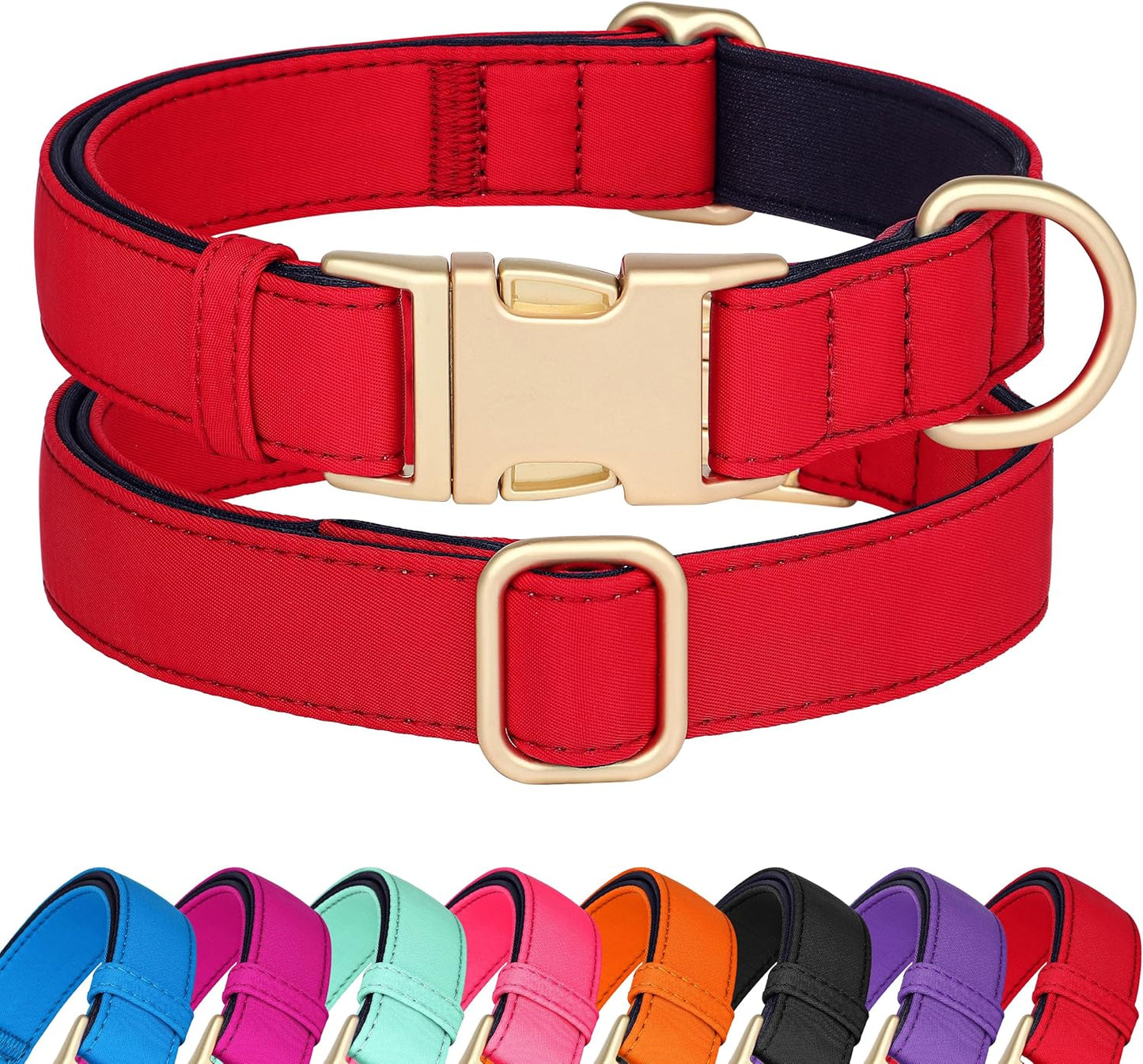 Didog Soft Padded Dog Collars for Small Dogs, Colorful and Durable Dog Collar with Quick Release Buckle, Light and Breathable for Daily Walking, Red, S