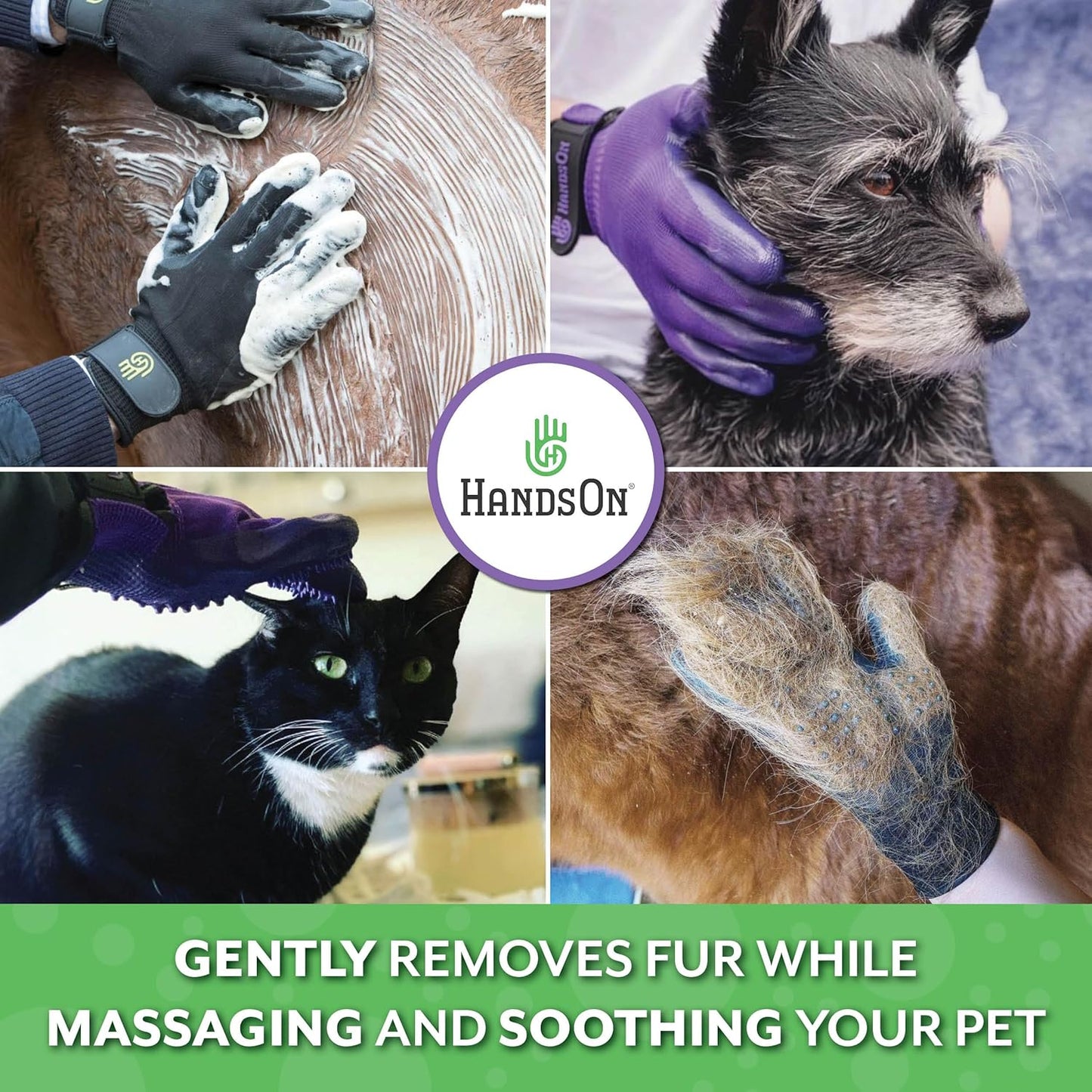 H HANDSON Pet Grooming Gloves - Patented #1 Ranked, Award Winning Shedding, Bathing, & Hair Remover Gloves - Gentle Brush for Cats, Dogs, and Horses (Blue, Small)