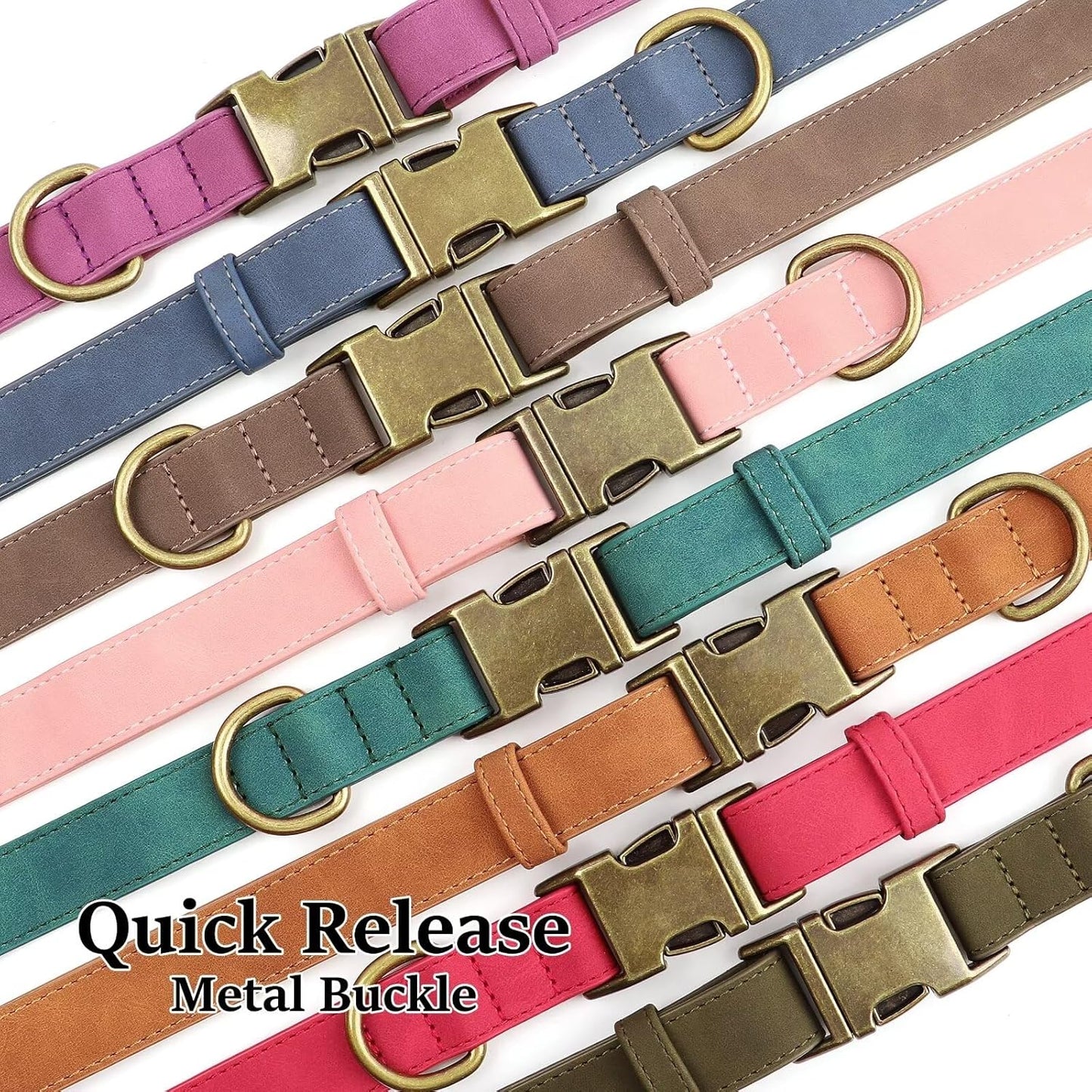 Didog Soft PU Leather Dog Collar, Stylish Quick Released Dog Collars for Small Dogs, Easy Clean Adjustable Pet Collar for Daily Walking, Pink, S Fit 10-16" Neck