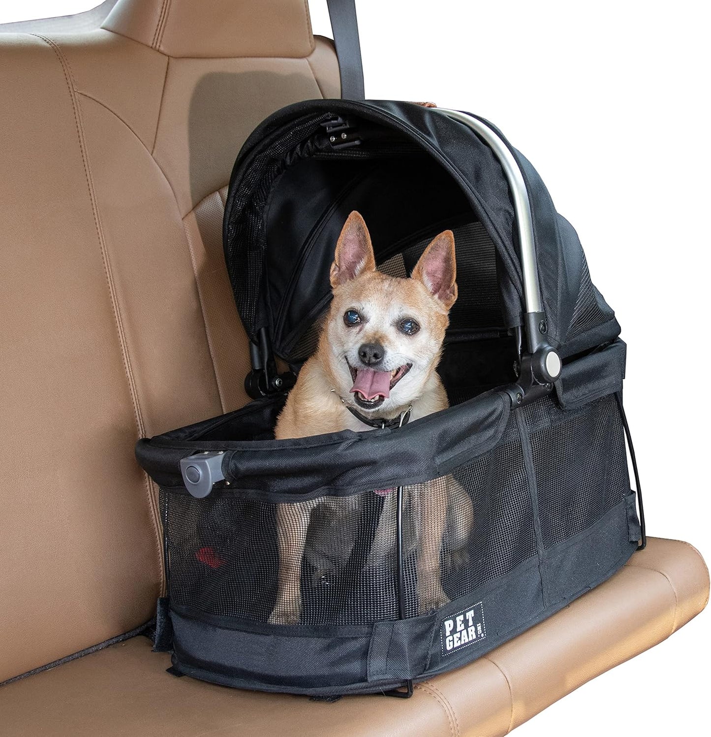 Pet Gear No-Zip View 360 Pet Safety Carrier & Car Seat for Small Dogs & Cats Push Button Entry,Available in 7 Colors,View 360 20-inch,Black