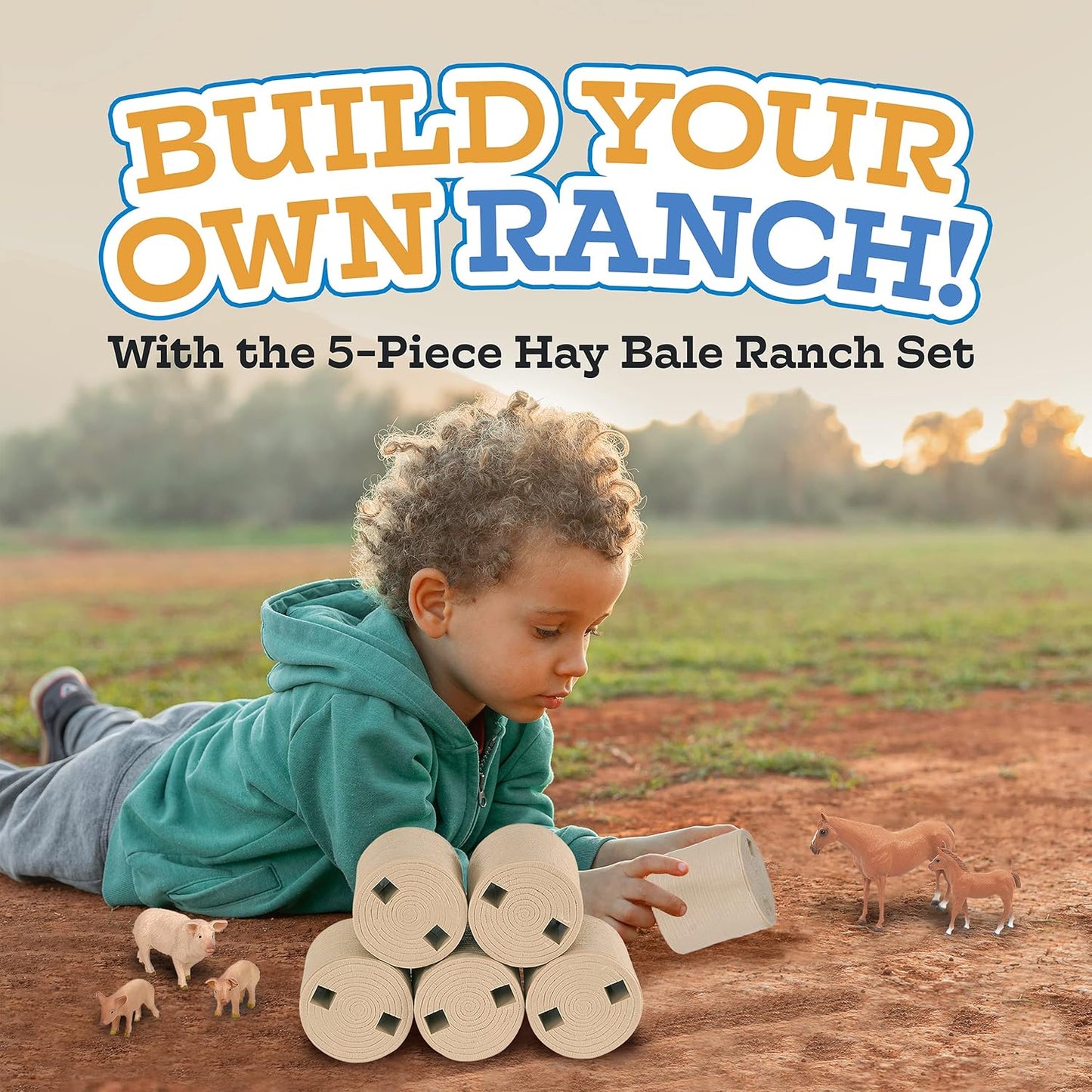 Big Country Toys 5-Piece Hay Bale Set - Toy Hay Bales for Farm Animal Toys for 3 Year Old Boys & Girls