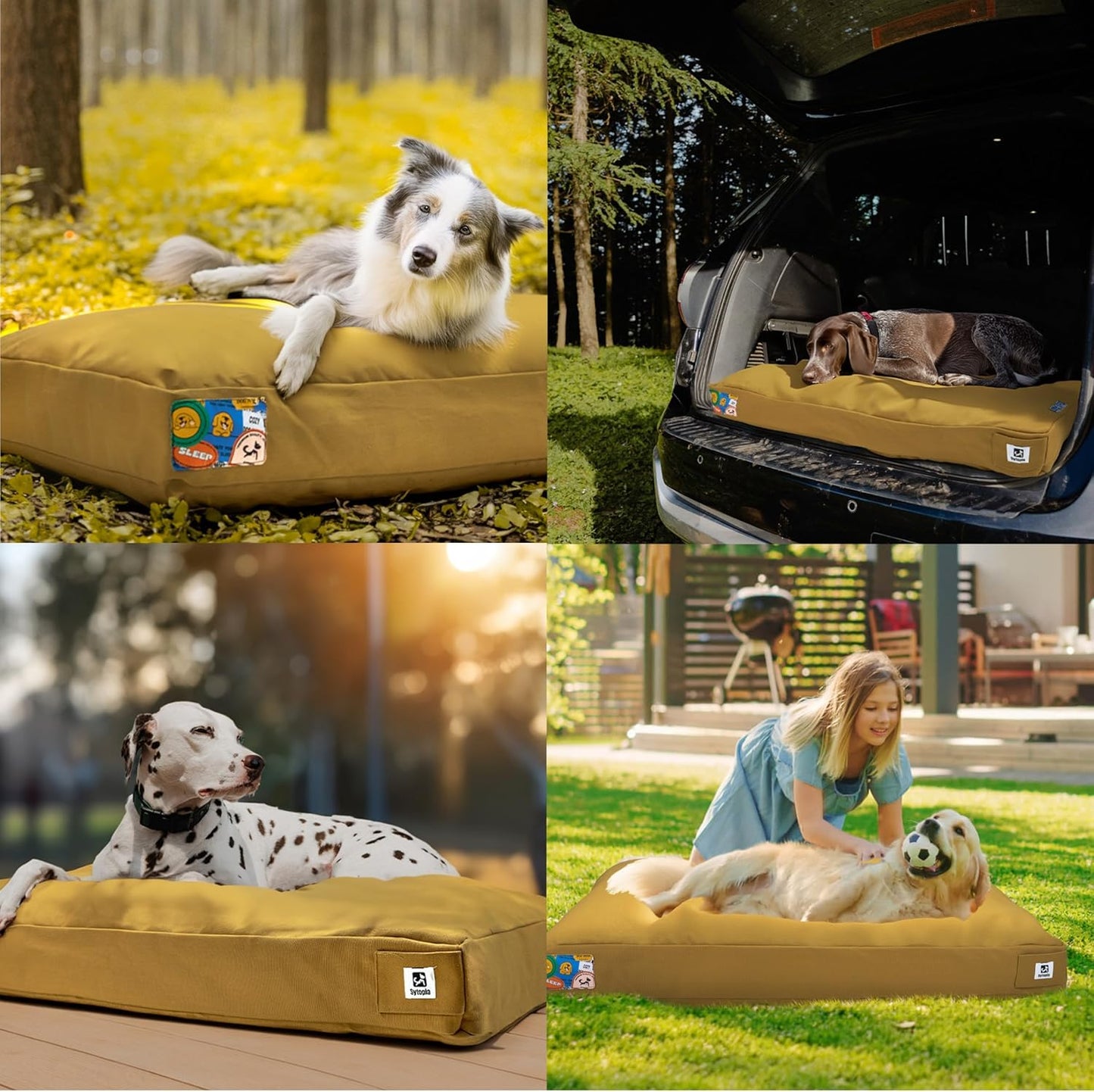 Sytopia 36-Inch Canvas Outdoor Dog Bed, Washable & Waterproof with Chew-Resistant Removable Cover, Ideal for Large & Medium Dogs for Indoor, Outdoor, Crate, or Patio Use (Yellow)