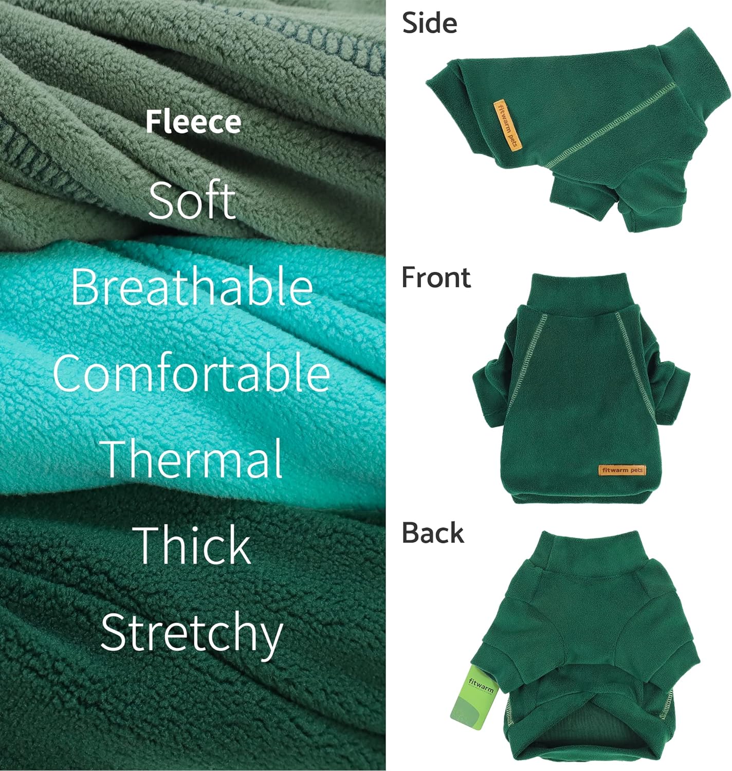Fitwarm 3 Pack Fleece Sweater, Turtleneck Sweatshirt, Winter Clothes for Small Dogs & Cats, Pet Pullover Jumper, Cat Apparel, Dark Green, Teal Green, Olive Green, Medium
