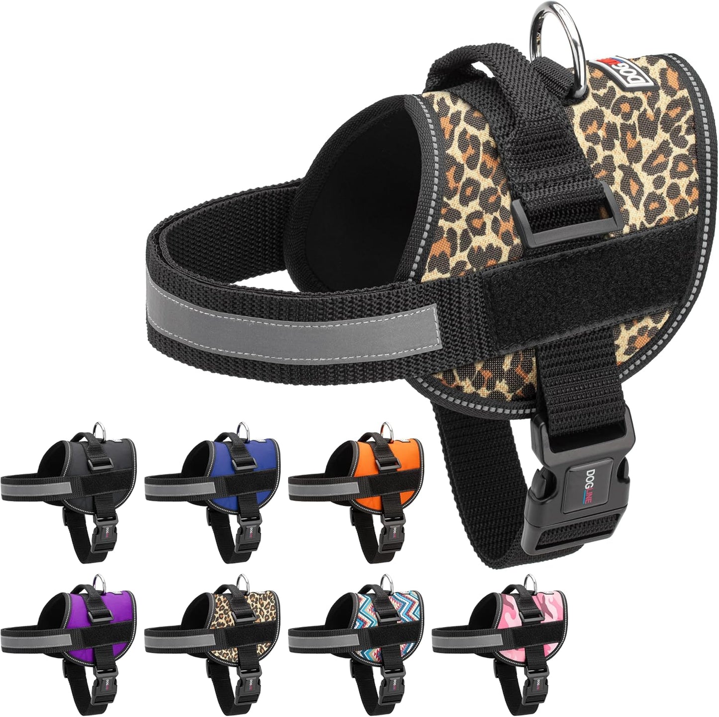 Dogline Dog Harness, Reflective No-Pull Adjustable Vest with Handle for Walking, Training, Breathable, No - Choke Harness for Small, Medium or Large Dogs Room for Patches Leopard Brown XS 15"-18"