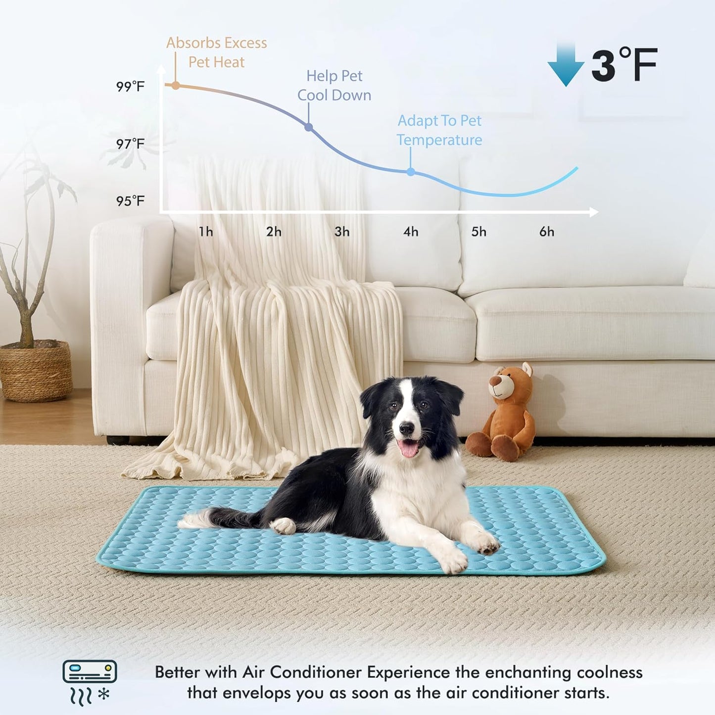 MICROCOSMOS Summer Cooling Mat & Sleeping Pad- Water Absorption Top, Materials Safe, Easy Carry, EZ Clean. Keep Cooling for Pets, Kids and Adults.(Blue, 48" x48")