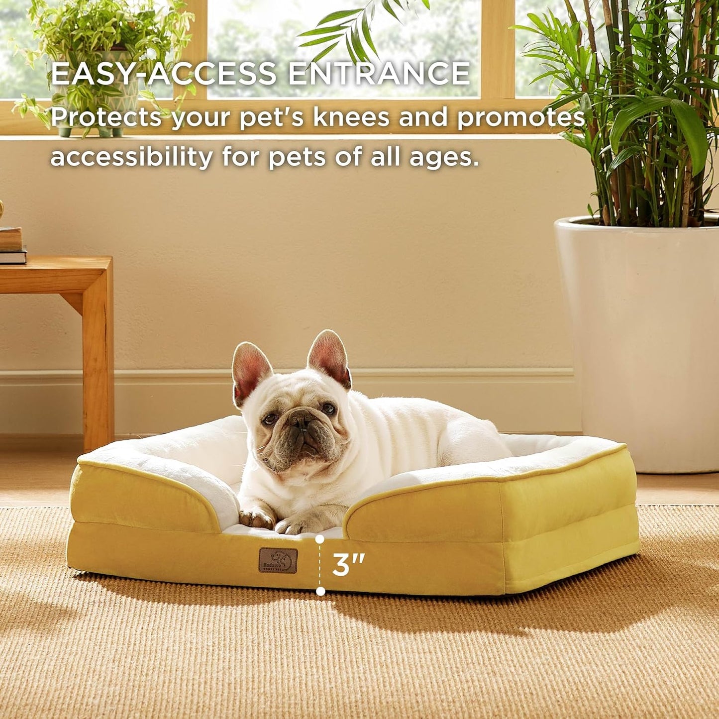 Bedsure Orthopedic Dog Bed Medium Size Dogs - Washable Medium Dog Cat Bed Waterproof, Comfort Pet Couch Sofa with Washable Removable Cover, Pets Bed with Nonskid Bottom, Spicy Mustard, 28"