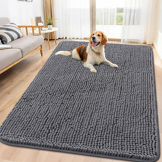 Smiry Dog Door Mat for Muddy Paws 71x46, Absorbs Moisture and Dirt Doormat, Non-Slip Washable Quick Dry Chenille Front Door Mat Indoor Entrance, Entryway Carpet for Inside Floor, Dark Grey