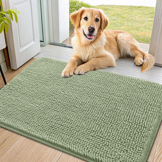 Smiry Dog Door Mat for Muddy Paws 36x24, Absorbs Moisture and Dirt Doormat, Non-Slip Washable Quick Dry Chenille Front Door Mat Indoor Entrance, Entryway Carpet for Inside Floor, Sage Green