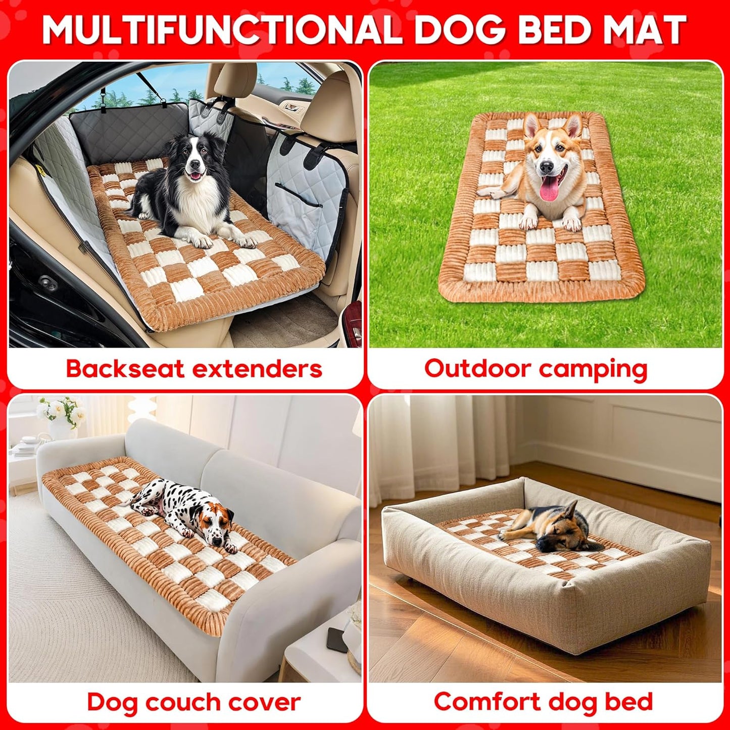 Dog Car Bed Mat, Non-Slip Backseat Extender Pet Blanket, Plaid Dog Bed for Trucks, Sedans & Large SUVs, Chew-Resistant Travel Pad for Dogs, Easy Clean & Scratch-Proof & Comfort (56"x28.7")