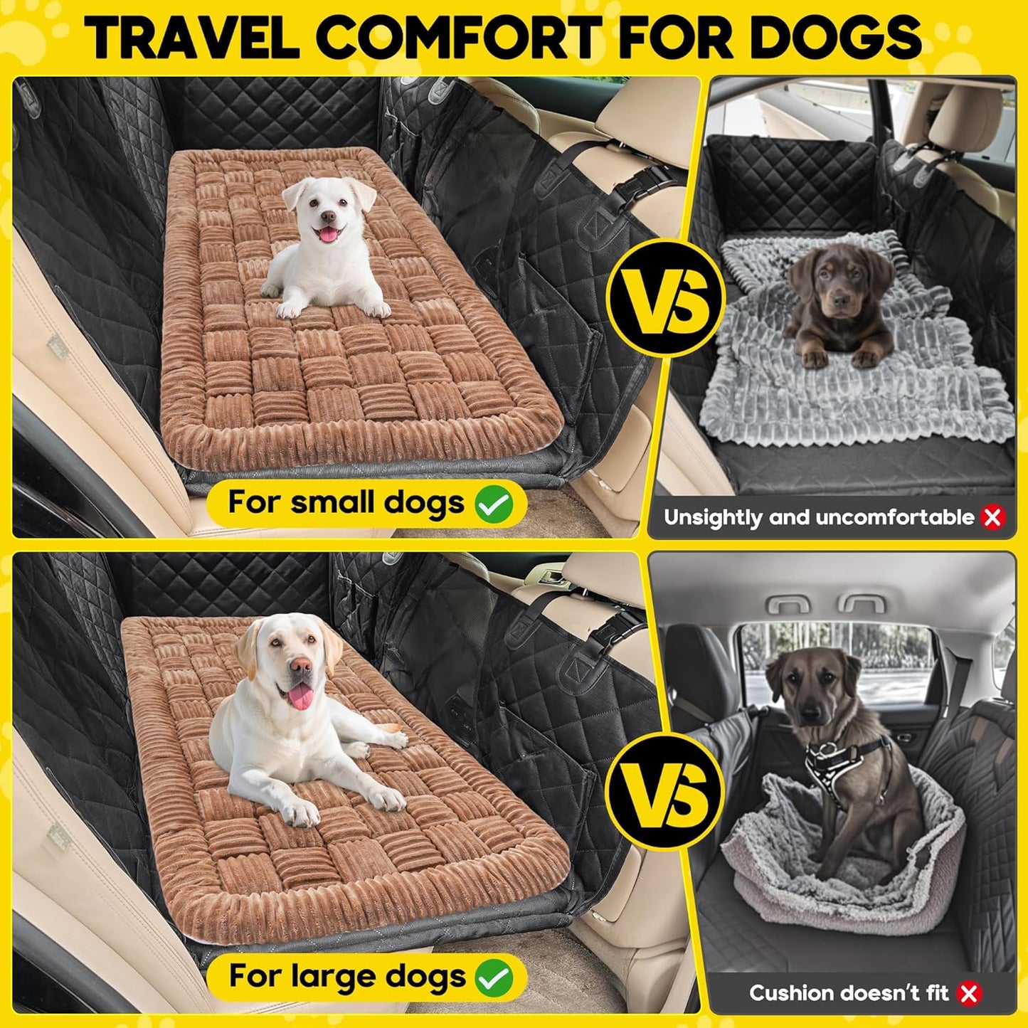 Dog Car Bed Mat, Non-Slip Backseat Extender Pet Blanket, Plaid Dog Bed for Trucks, Sedans & Large SUVs, Chew-Resistant Travel Pad for Dogs, Easy Clean & Scratch-Proof & Comfort（56"x28.7" Brown