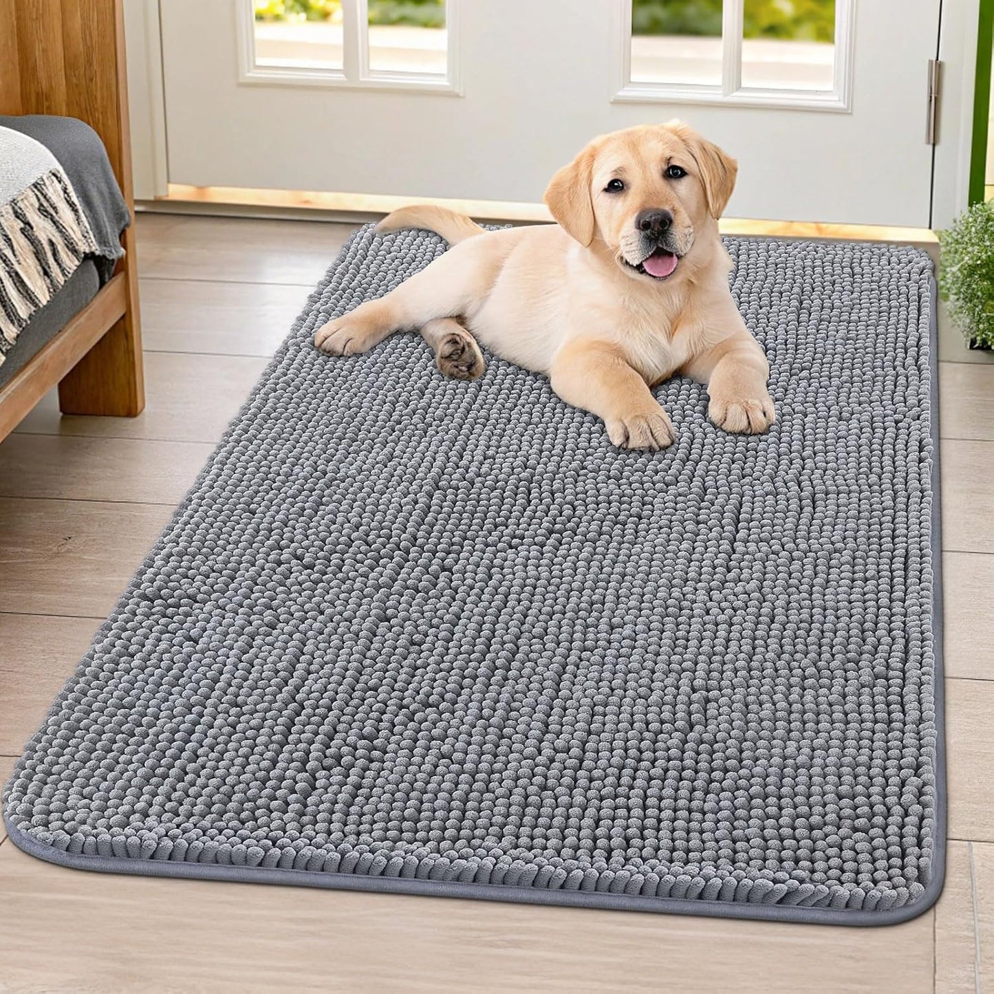 Smiry Dog Door Mat for Muddy Paws 40x32, Absorbs Moisture and Dirt Doormat, Non-Slip Washable Quick Dry Chenille Front Door Mat Indoor Entrance, Entryway Carpet for Inside Floor, Grey