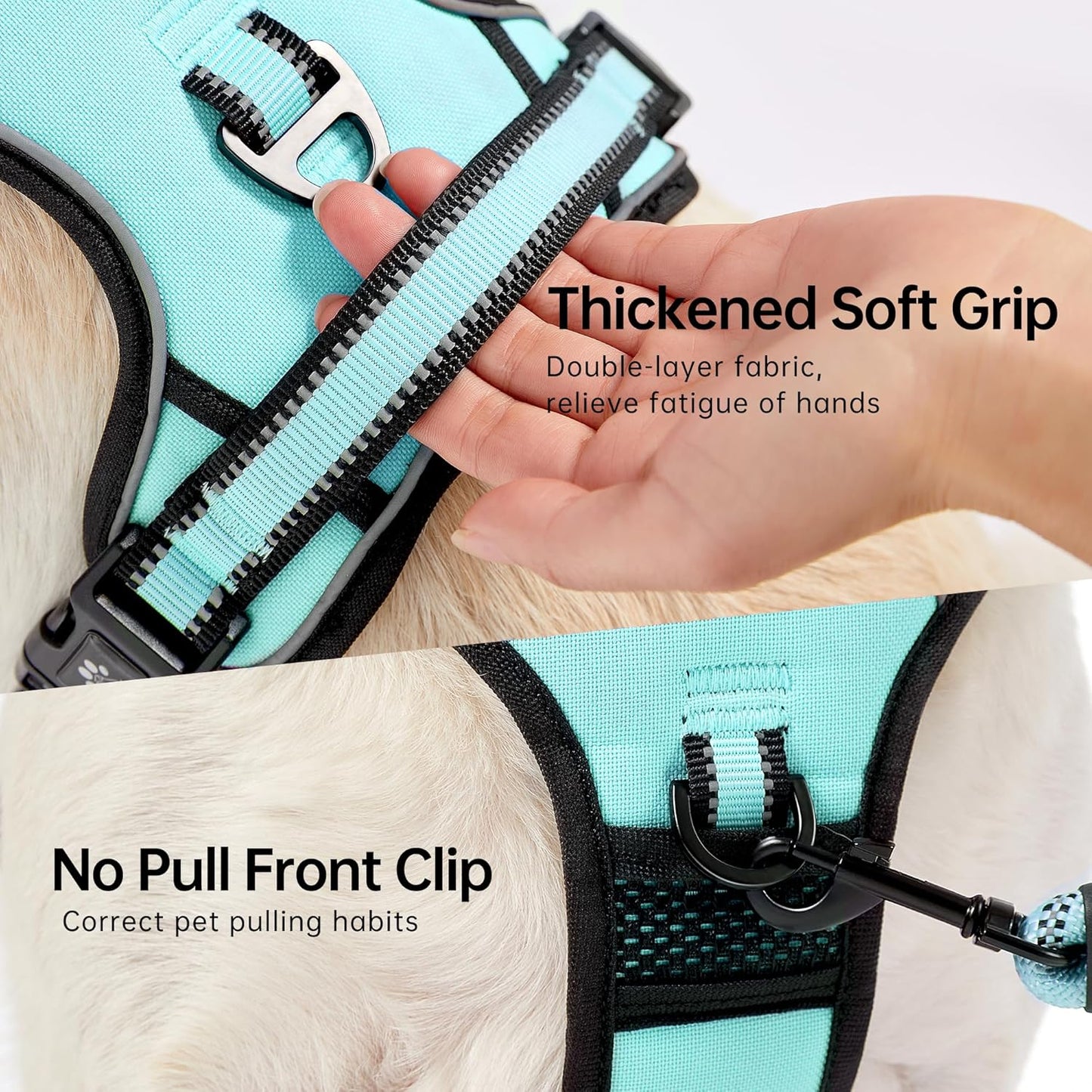 NESTROAD No Pull Dog Harness,Adjustable Oxford Dog Vest Harness with Leash,Reflective No-Choke Pet Harness with Easy Control Soft Handle for Medium Dogs(Medium,Turquoise)