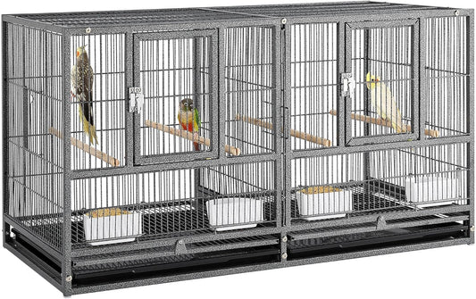 Yaheetech Stackable Bird Cage Divided Breeder Breeding Parakeet Bird Cage for Canaries Cockatiels Lovebirds Finches Budgies Small Parrots, Black