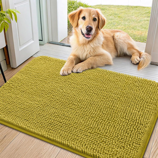 Smiry Dog Door Mat for Muddy Paws 36x24, Absorbs Moisture and Dirt Doormat, Non-Slip Washable Quick Dry Chenille Front Door Mat Indoor Entrance, Entryway Carpet for Inside Floor, Mustard Yellow