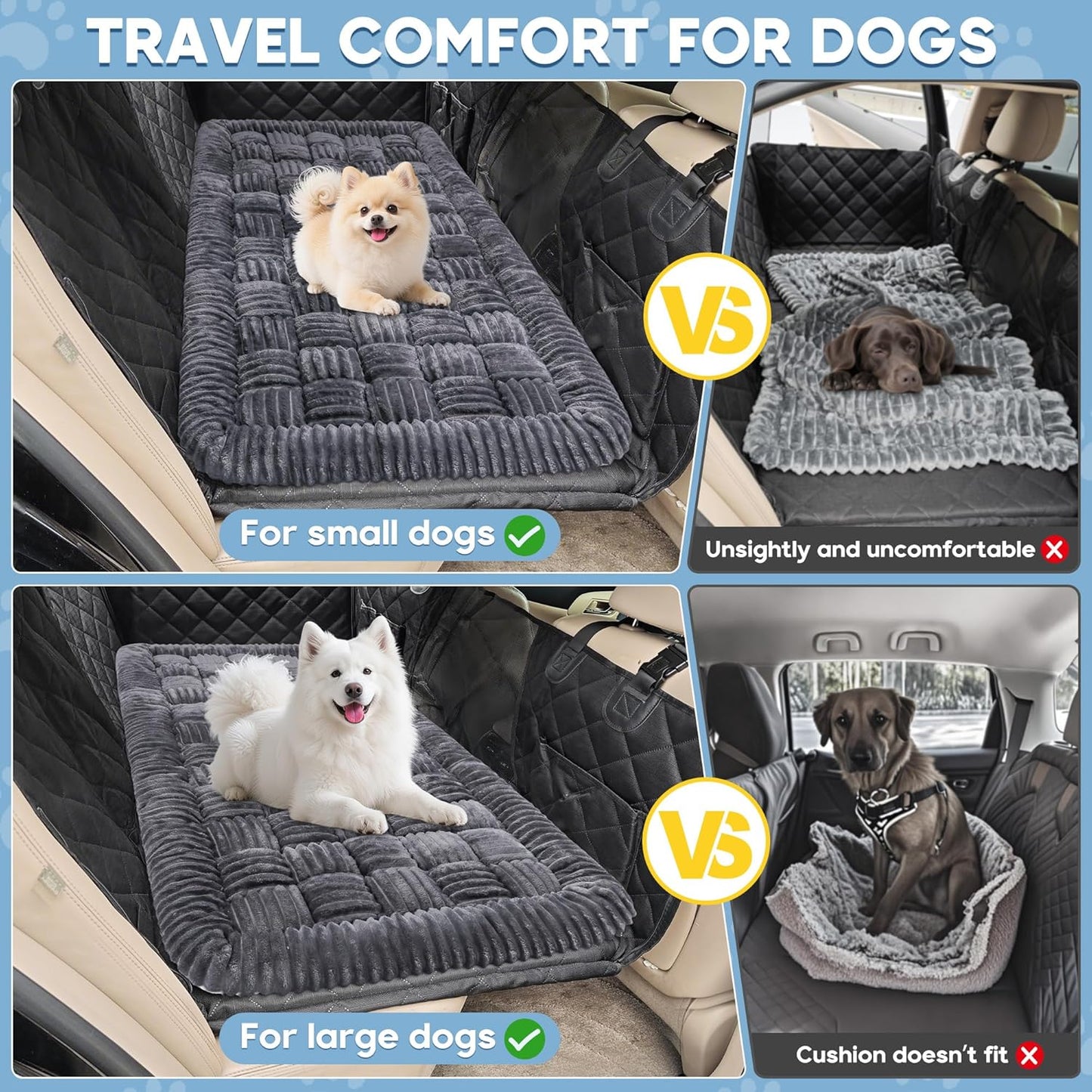 Dog Car Bed Mat, Non-Slip Backseat Extender Pet Blanket, Plaid Dog Bed for Trucks, Sedans & Large SUVs, Chew-Resistant Travel Pad for Dogs, Easy Clean & Scratch-Proof & Comfort（56"x28.7" Gray
