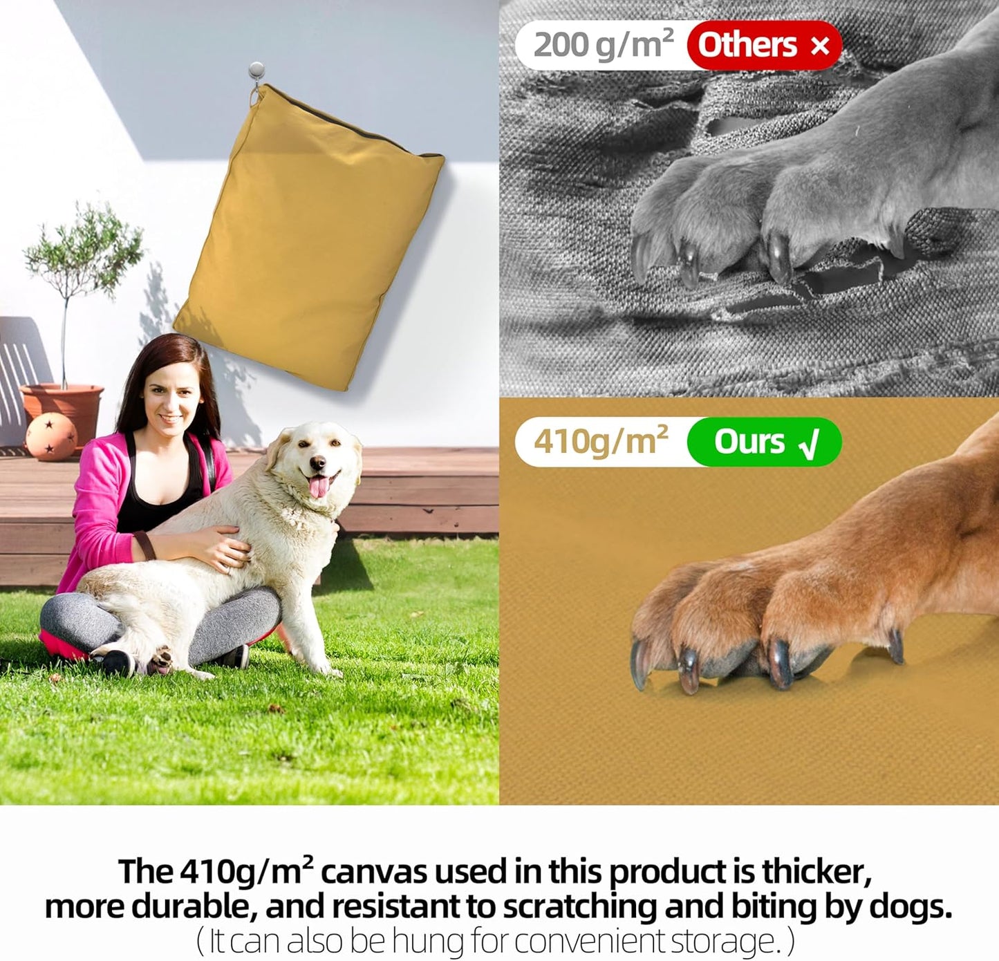 Sytopia 42-Inch Canvas Outdoor Dog Bed, Waterproof & Washable with Removable Cover, Ideal for Medium & Large Dogs, Chew-Proof Great for Indoor, Outdoor, Crate, or Patio Use (Yellow)