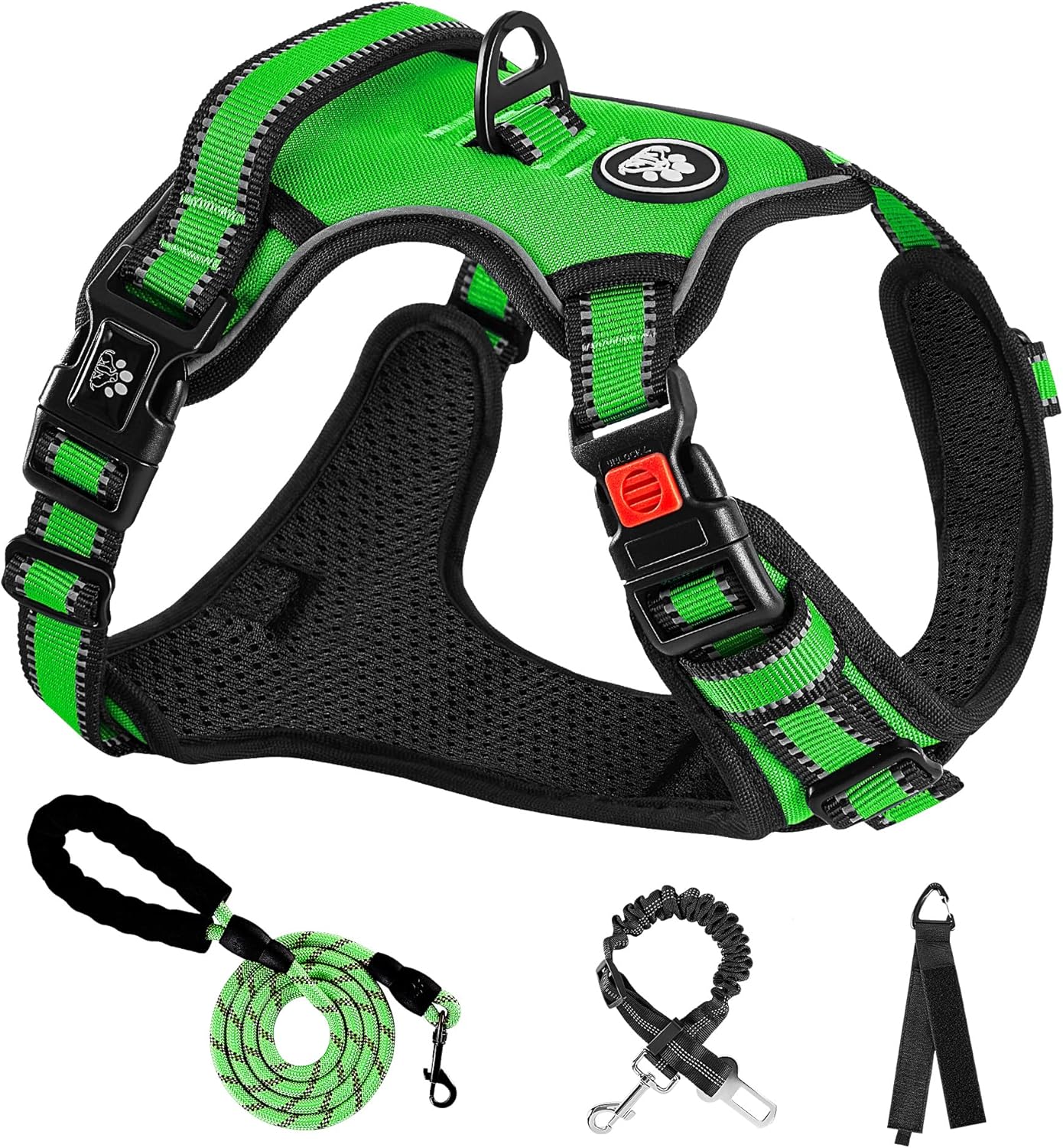 NESTROAD No Pull Dog Harness,Adjustable Oxford Dog Vest Harness with Leash,Reflective No-Choke Pet Harness with Easy Control Soft Handle for Large Dogs(X-Large,FluorescentGreen)