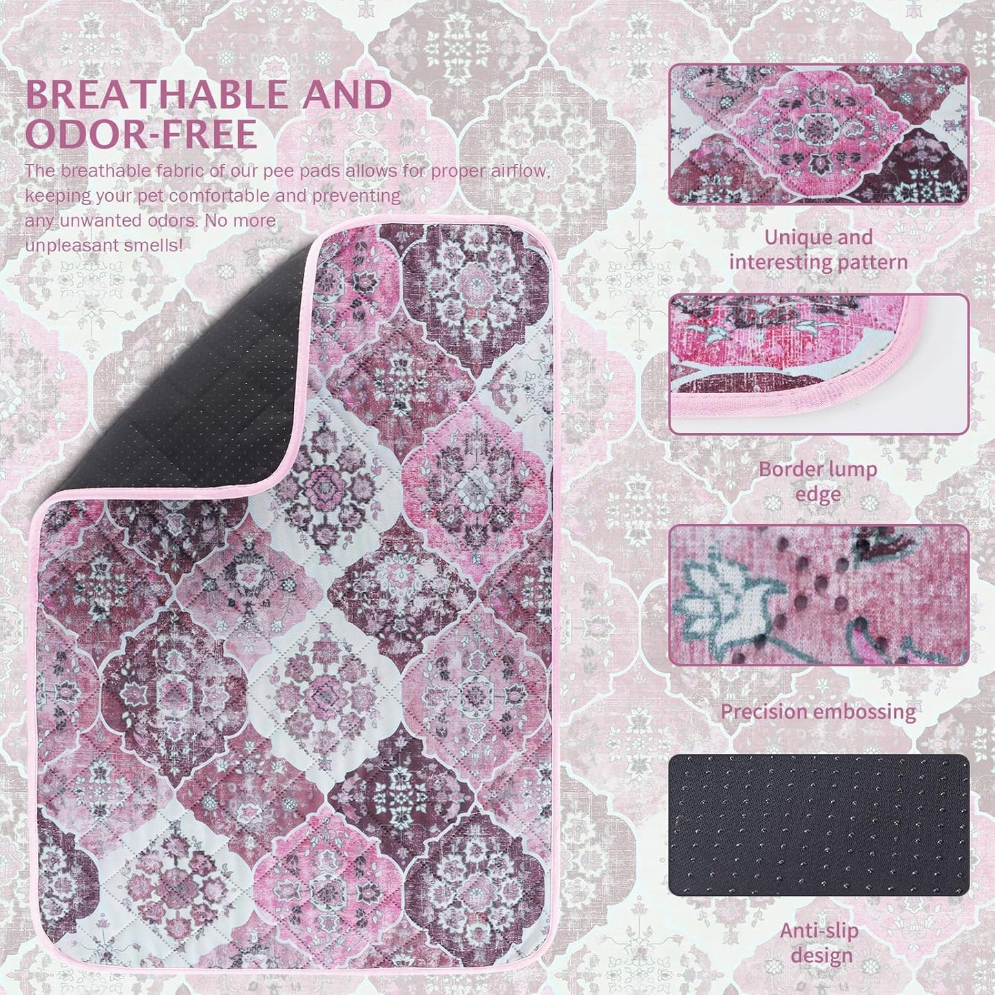 IEUUMLER Washable Pee Pads for Dogs, 2 Pack Reusable Pee Pads for Dogs Non-Slip Grip, Super Absorbent Waterproof Puppy Pads for Potty Training, Playpen, Crate, Whelping Box EU011 Pink, 36x36