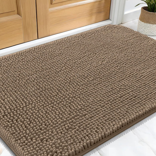 OLANLY Dog Door Mat for Muddy Paws 30x20, Absorbs Moisture and Dirt, Absorbent Non-Slip Washable Doormat, Quick Dry Chenille Mud Mat for Dogs, Entry Indoor Entryway Carpet for Inside Floor, Tan