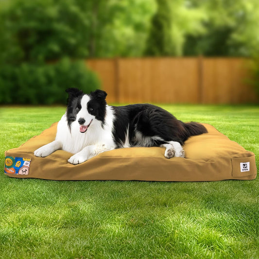Sytopia 36-Inch Canvas Outdoor Dog Bed, Washable & Waterproof with Chew-Resistant Removable Cover, Ideal for Large & Medium Dogs for Indoor, Outdoor, Crate, or Patio Use (Yellow)