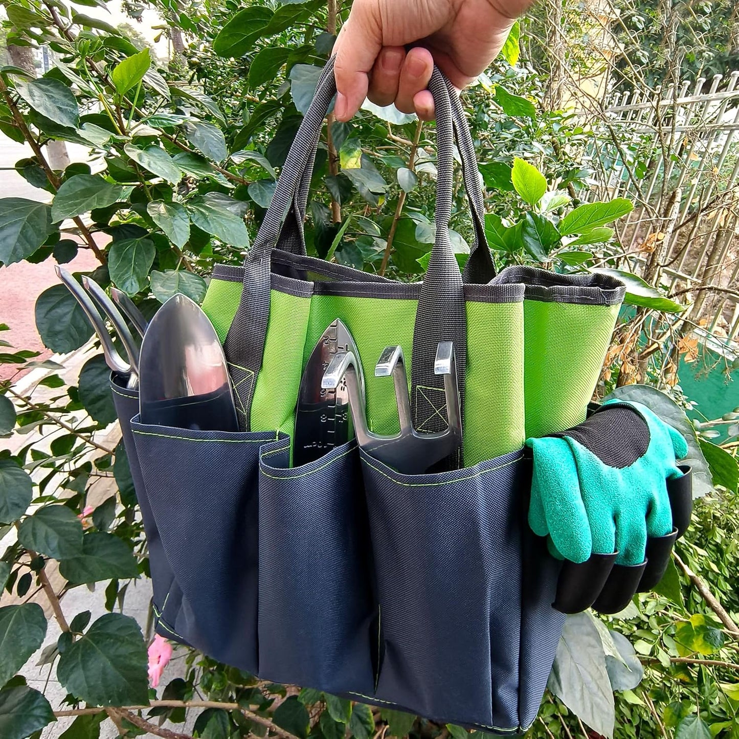 41-Piece Premium Gardening Tool Set, Stainless Steel Heavy Duty Gardening Tool Kit, with Non-Slip Rubber Grip, Storage Tote Bag, Outdoor Hand Tools, Ideal Gardening Gifts for All (Green/Grey)